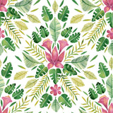 Cat Coquillette Tropical Green Peel & Stick Wallpaper with Botanical Flowers Motif, Whimsical Style - York RMK12204WP