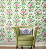 Cat Coquillette Tropical Green Peel & Stick Wallpaper with Botanical Flowers Motif, Whimsical Style - York RMK12204WP