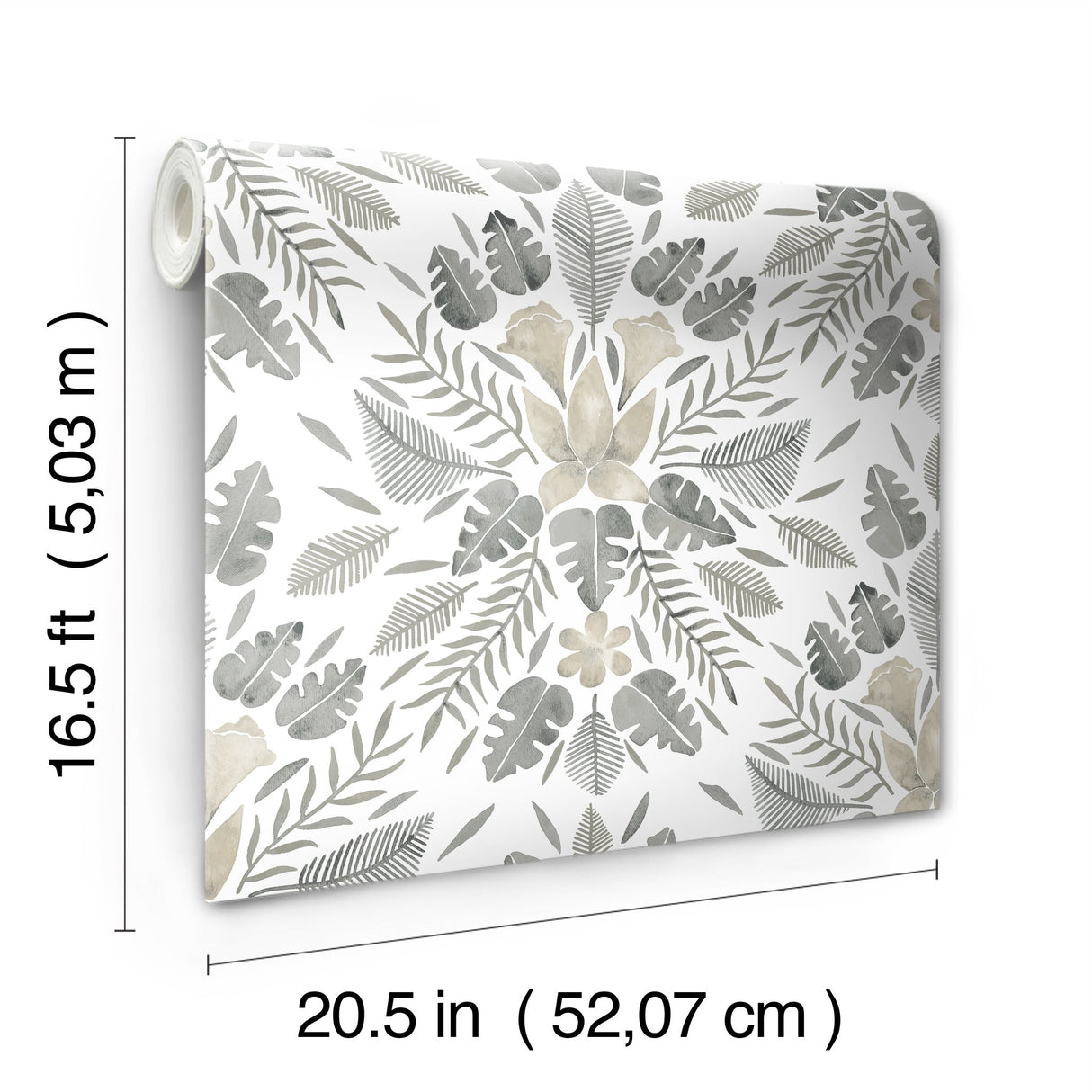 Grey Cat Coquillette Tropical Peel & Stick Wallpaper in Grey with Botanical Floral Motif - York RMK12205WP