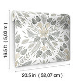 Grey Cat Coquillette Tropical Peel & Stick Wallpaper in Grey with Botanical Floral Motif - York RMK12205WP