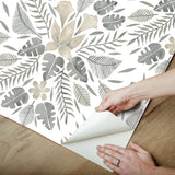 Grey Cat Coquillette Tropical Peel & Stick Wallpaper in Grey with Botanical Floral Motif - York RMK12205WP