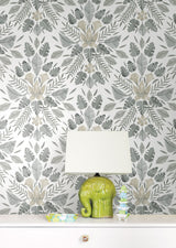 Grey Cat Coquillette Tropical Peel & Stick Wallpaper in Grey with Botanical Floral Motif - York RMK12205WP