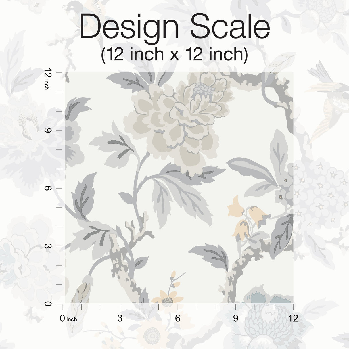Candid Moments Grey Peel & Stick Wallpaper with Botanical Floral Chinoiserie Pattern - York RMK12206WP