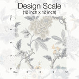 Candid Moments Grey Peel & Stick Wallpaper with Botanical Floral Chinoiserie Pattern - York RMK12206WP