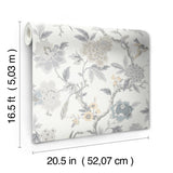 Candid Moments Grey Peel & Stick Wallpaper with Botanical Floral Chinoiserie Pattern - York RMK12206WP