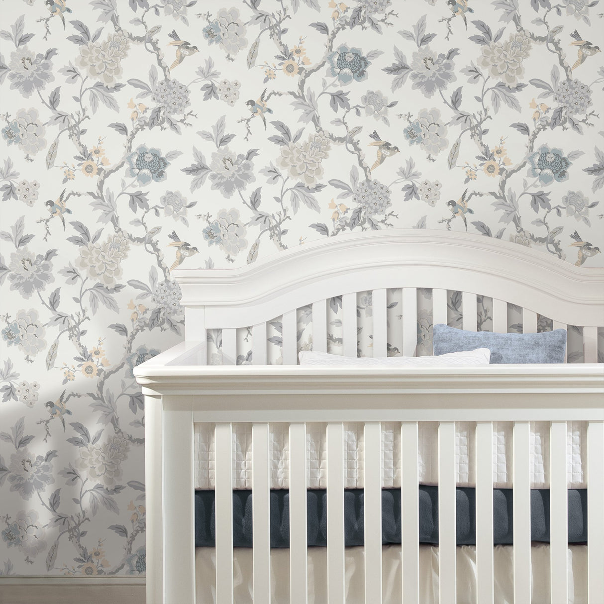 Candid Moments Grey Peel & Stick Wallpaper with Botanical Floral Chinoiserie Pattern - York RMK12206WP