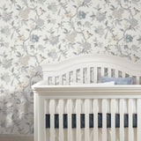 Candid Moments Grey Peel & Stick Wallpaper with Botanical Floral Chinoiserie Pattern - York RMK12206WP