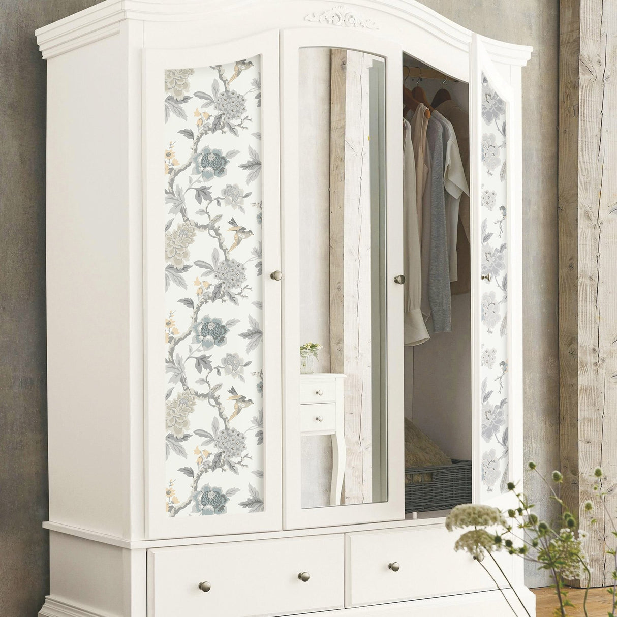 Candid Moments Grey Peel & Stick Wallpaper with Botanical Floral Chinoiserie Pattern - York RMK12206WP