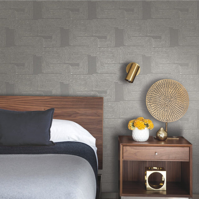 Zulu Signature Grey Peel & Stick Wallpaper with Metallic Texture Pattern, Glam Global Style - York RMK12215PL