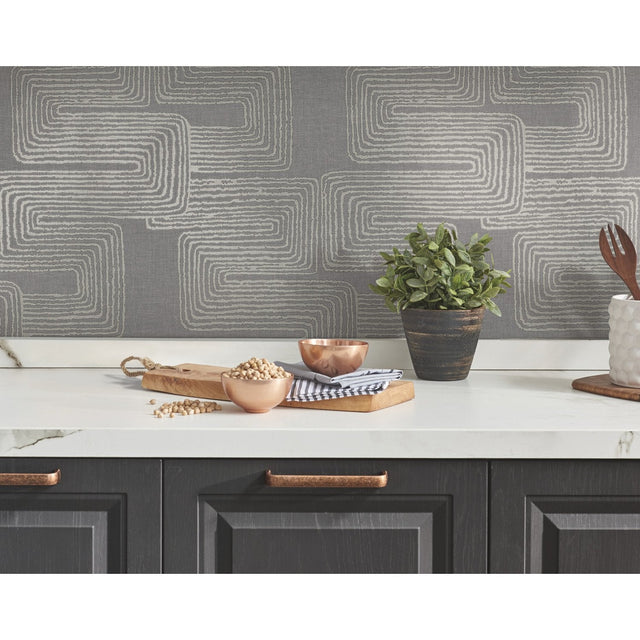 Zulu Signature Grey Peel & Stick Wallpaper with Metallic Texture Pattern, Glam Global Style - York RMK12215PL SAMPLE