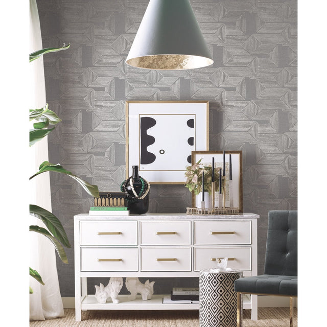 Zulu Signature Grey Peel & Stick Wallpaper with Metallic Texture Pattern, Glam Global Style - York RMK12215PL SAMPLE