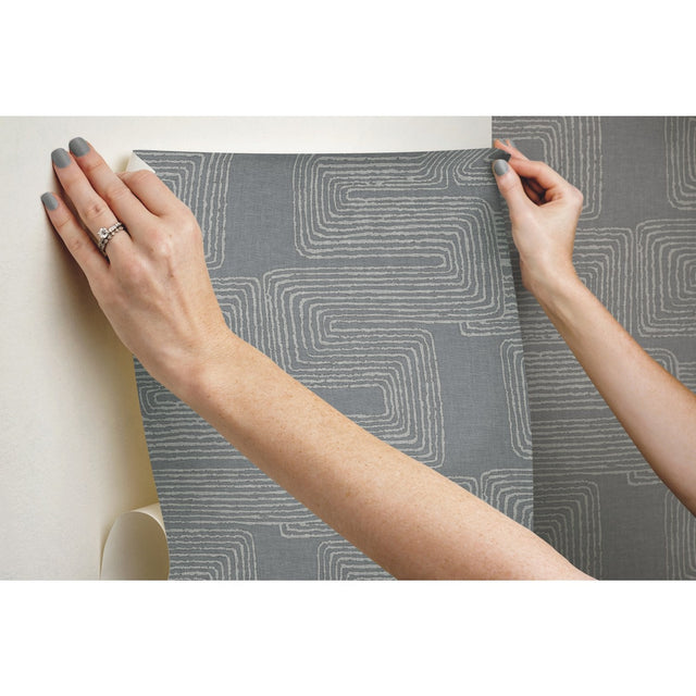 Zulu Signature Grey Peel & Stick Wallpaper with Metallic Texture Pattern, Glam Global Style - York RMK12215PL SAMPLE