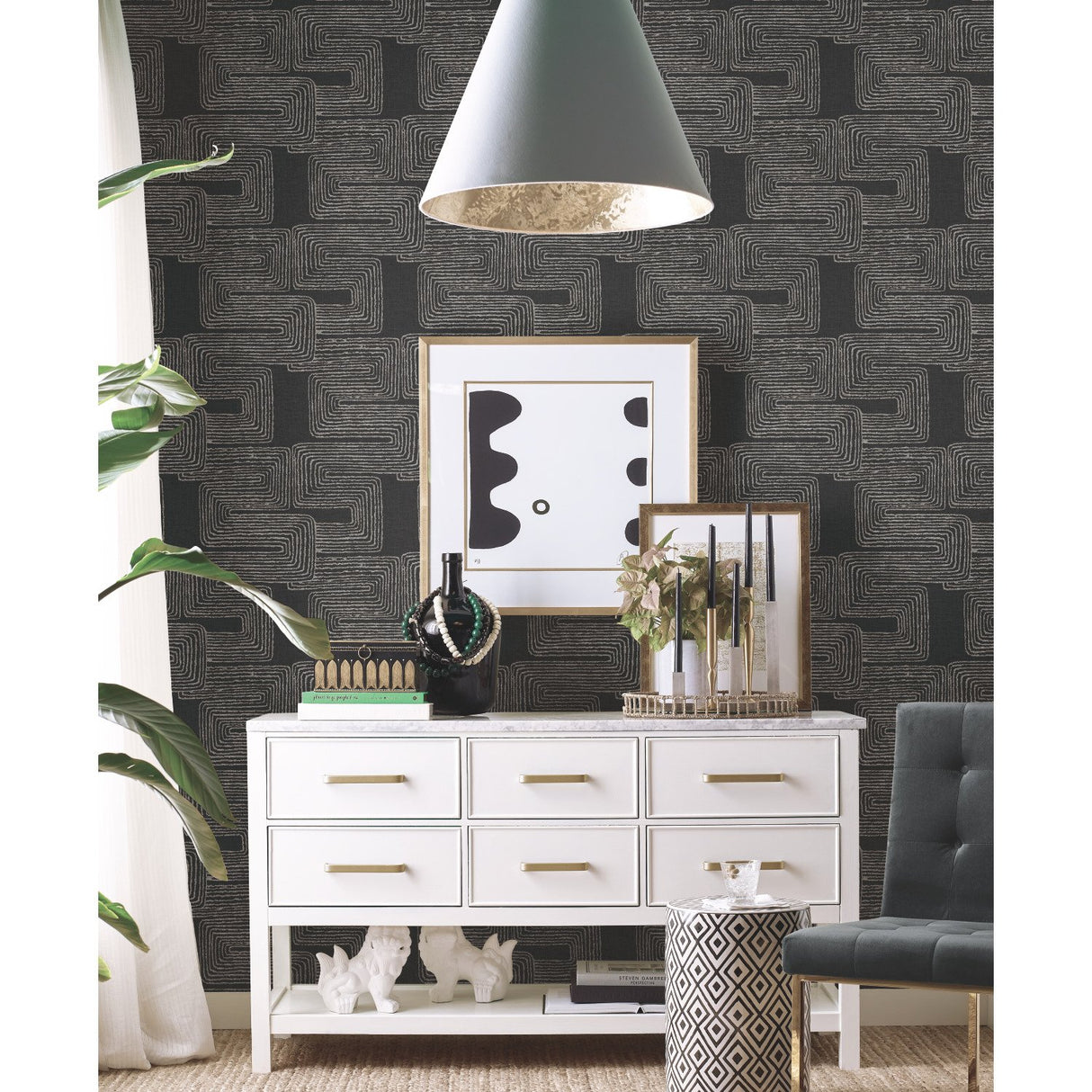 Zulu Signature Black Peel & Stick Wallpaper with Global Glam Texture Pattern - York RMK12216PL
