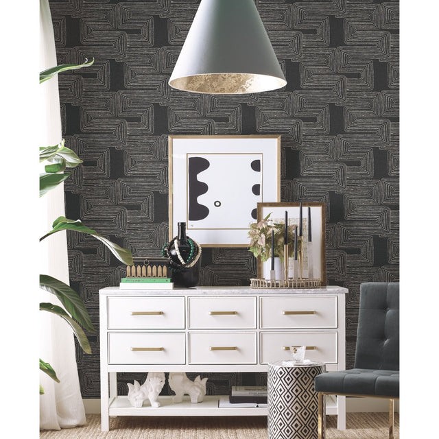 Zulu Signature Black Peel & Stick Wallpaper with Global Glam Texture Pattern - York RMK12216PL
