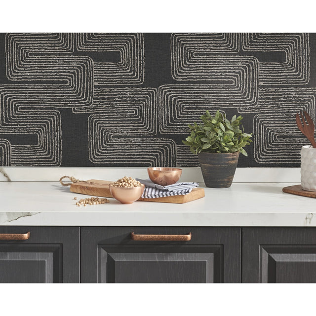 Zulu Signature Black Peel & Stick Wallpaper with Global Glam Texture Pattern - York RMK12216PL SAMPLE