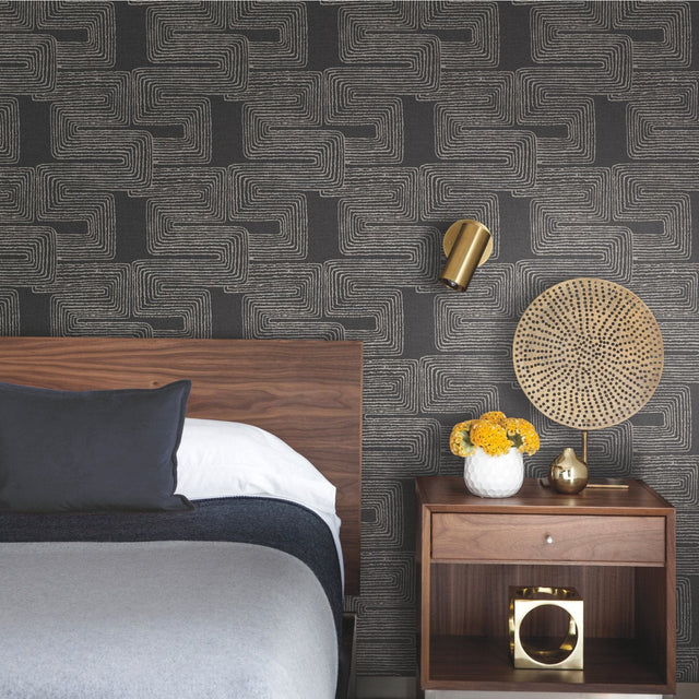 Zulu Signature Black Peel & Stick Wallpaper with Global Glam Texture Pattern - York RMK12216PL SAMPLE