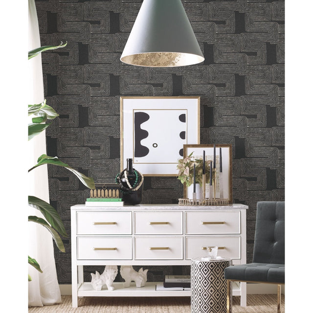 Zulu Signature Black Peel & Stick Wallpaper with Global Glam Texture Pattern - York RMK12216PL SAMPLE