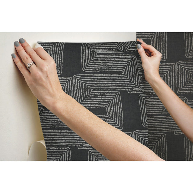 Zulu Signature Black Peel & Stick Wallpaper with Global Glam Texture Pattern - York RMK12216PL