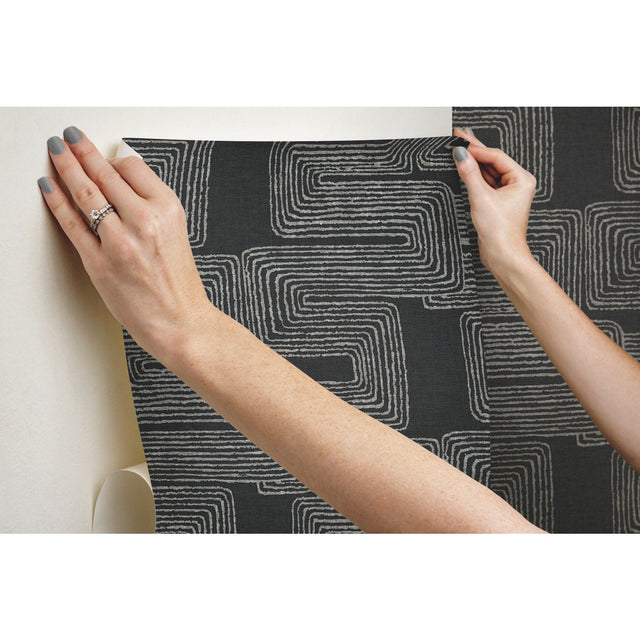 Zulu Signature Black Peel & Stick Wallpaper with Global Glam Texture Pattern - York RMK12216PL SAMPLE