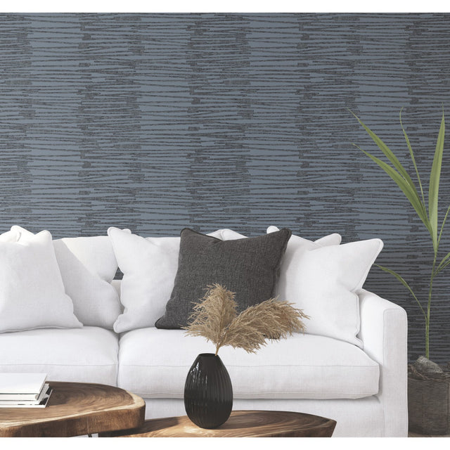 Burundi Thatch Navy Peel & Stick Wallpaper with Metallic Glam Distressed Texture - York RMK12222PL