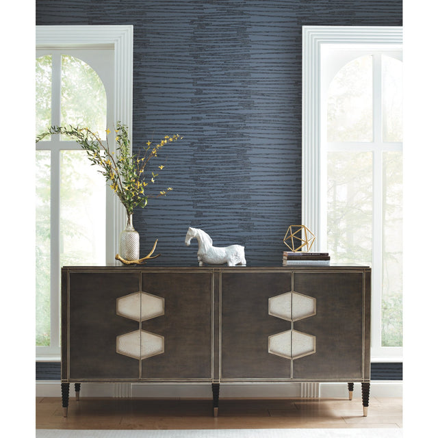 Burundi Thatch Navy Peel & Stick Wallpaper with Metallic Glam Distressed Texture - York RMK12222PL