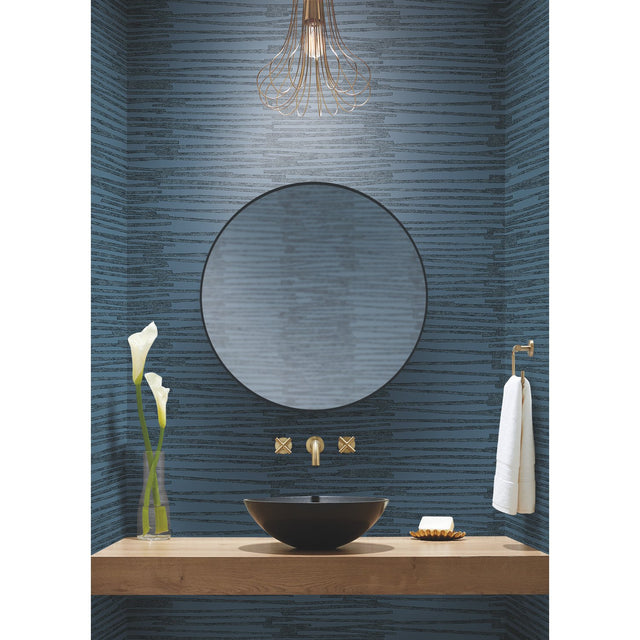 Burundi Thatch Navy Peel & Stick Wallpaper with Metallic Glam Distressed Texture - York RMK12222PL