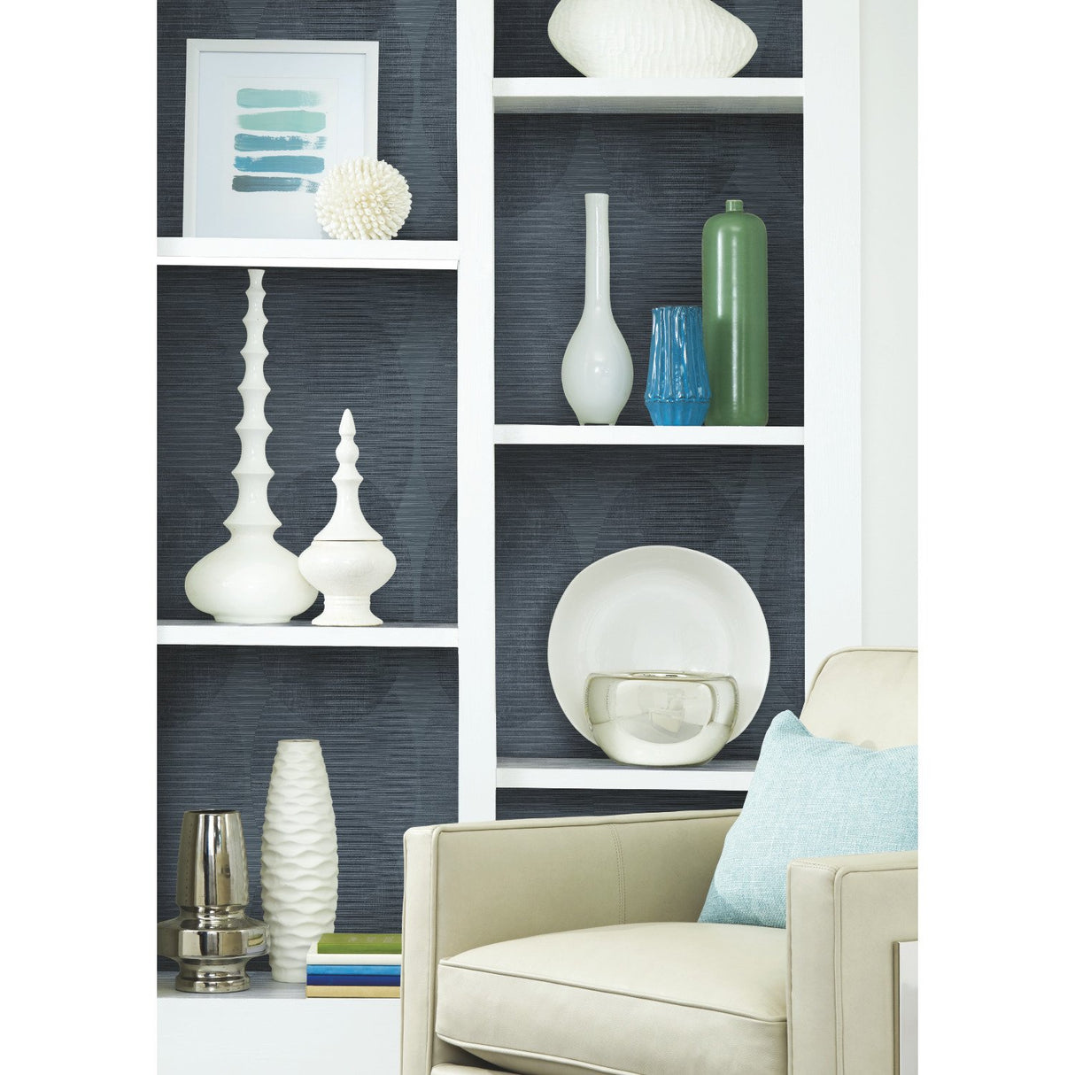 Sahara Indigo Geometric Peel & Stick Wallpaper with Modern Global Style - York RMK12226PLW