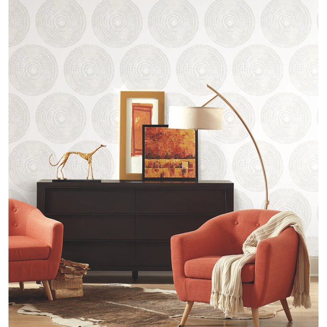 Medali Grey Peel & Stick Wallpaper with Global Medallion Motif - York RMK12230PLW