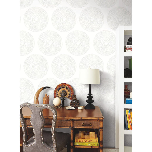 Medali Grey Peel & Stick Wallpaper with Global Medallion Motif - York RMK12230PLW
