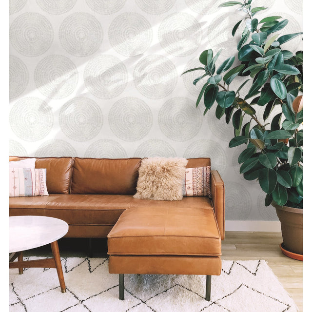 Medali Grey Peel & Stick Wallpaper with Global Medallion Motif - York RMK12230PLW