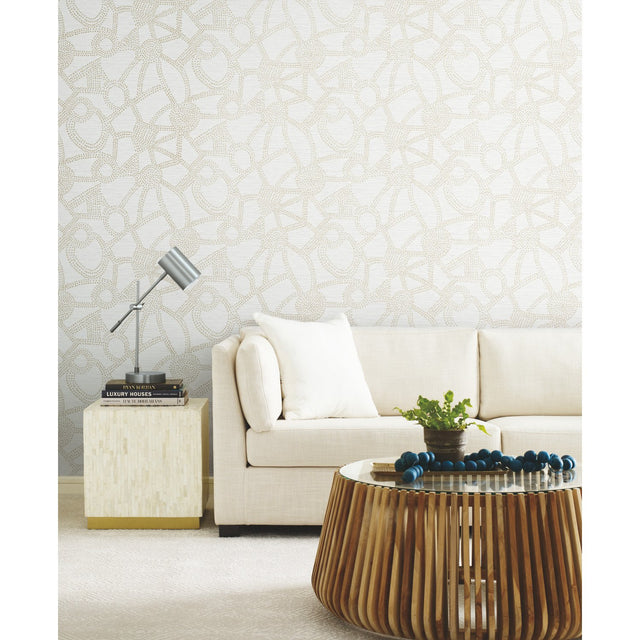 Amhara Taupe Peel & Stick Wallpaper with Metallic Abstract Dot Motif - York RMK12232PL