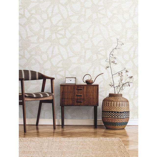 Amhara Taupe Peel & Stick Wallpaper with Metallic Abstract Dot Motif - York RMK12232PL
