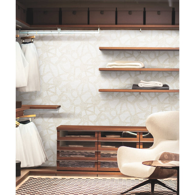 Amhara Taupe Peel & Stick Wallpaper with Metallic Abstract Dot Motif - York RMK12232PL