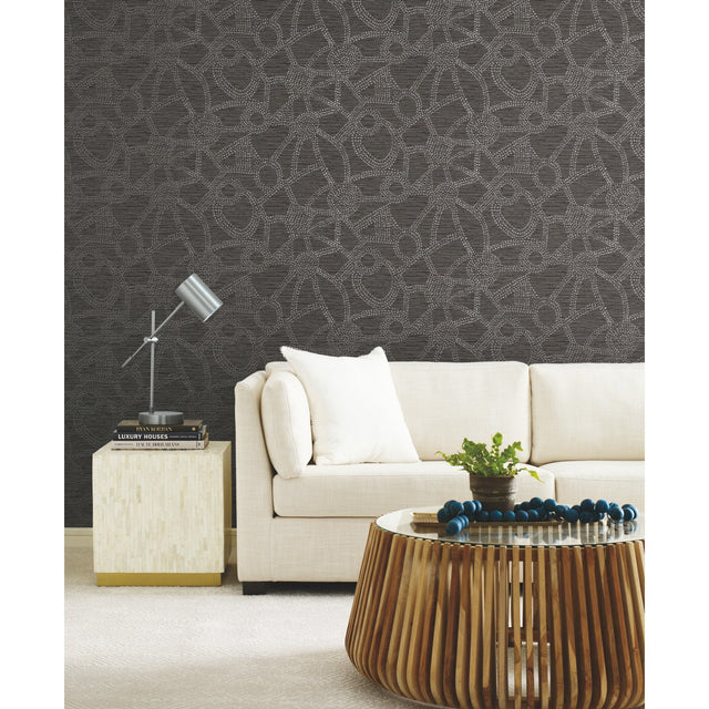 Amhara Grey Peel & Stick Wallpaper with Metallic Abstract Dot Linework - York RMK12234PL