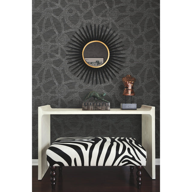 Amhara Grey Peel & Stick Wallpaper with Metallic Abstract Dot Linework - York RMK12234PL