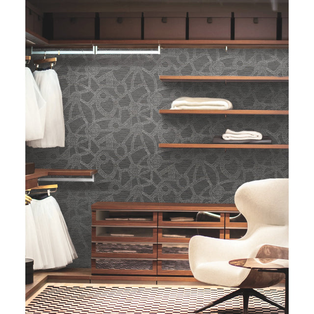 Amhara Grey Peel & Stick Wallpaper with Metallic Abstract Dot Linework - York RMK12234PL
