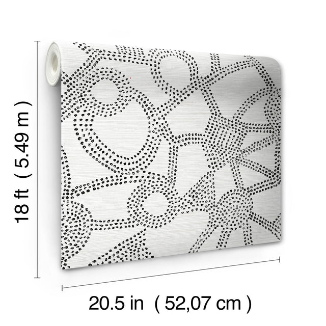 Amhara Black Peel & Stick Wallpaper with Abstract Dot Linework - York RMK12235PL