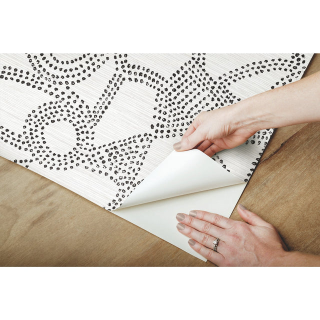 Amhara Black Peel & Stick Wallpaper with Abstract Dot Linework - York RMK12235PL
