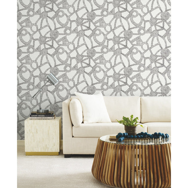 Amhara Black Peel & Stick Wallpaper with Abstract Dot Linework - York RMK12235PL