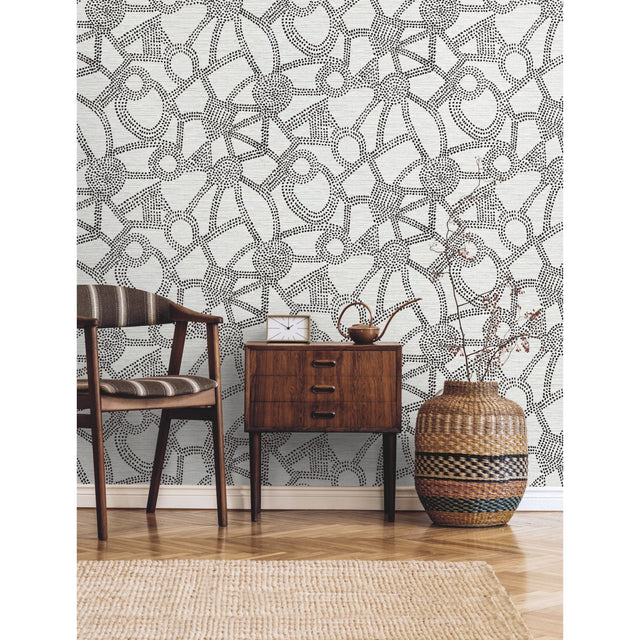 Amhara Black Peel & Stick Wallpaper with Abstract Dot Linework - York RMK12235PL