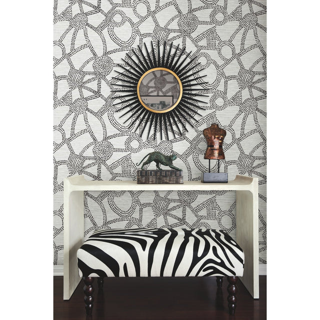 Amhara Black Peel & Stick Wallpaper with Abstract Dot Linework - York RMK12235PL