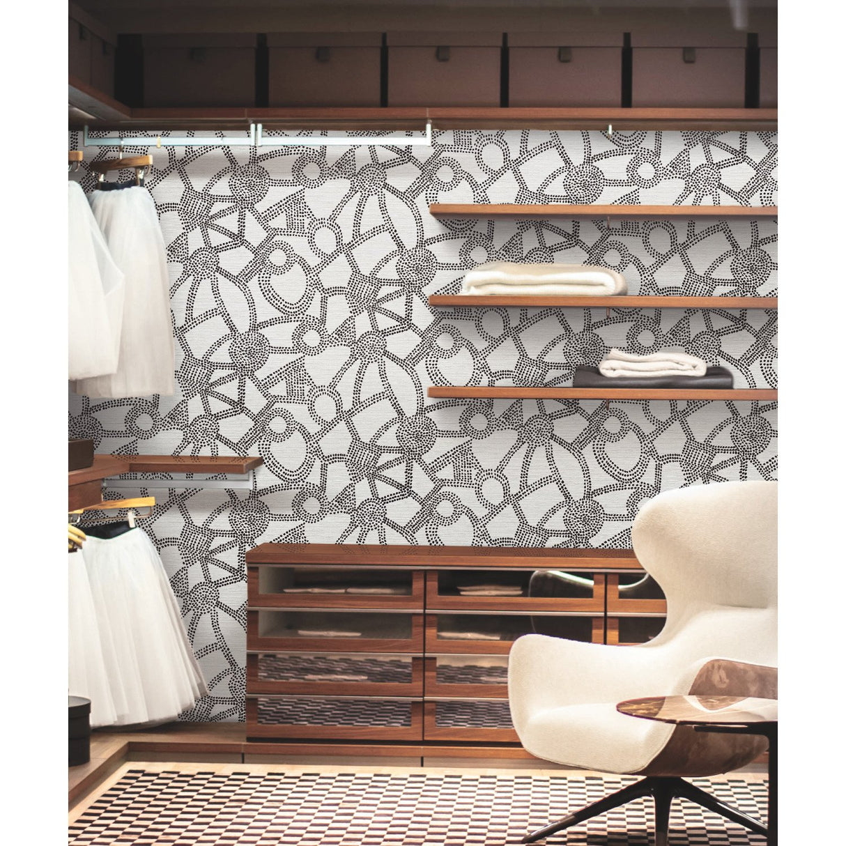 Amhara Black Peel & Stick Wallpaper with Abstract Dot Linework - York RMK12235PL