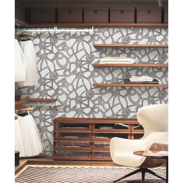 Amhara Black Peel & Stick Wallpaper with Abstract Dot Linework - York RMK12235PL