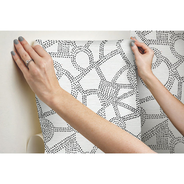 Amhara Black Peel & Stick Wallpaper with Abstract Dot Linework - York RMK12235PL