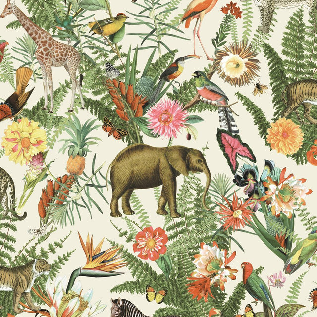 Tropical Zoo Green Peel & Stick Wallpaper with Tropical Botanical Animal Motif - York RMK12239WP