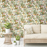Tropical Zoo Green Peel & Stick Wallpaper with Tropical Botanical Animal Motif - York RMK12239WP