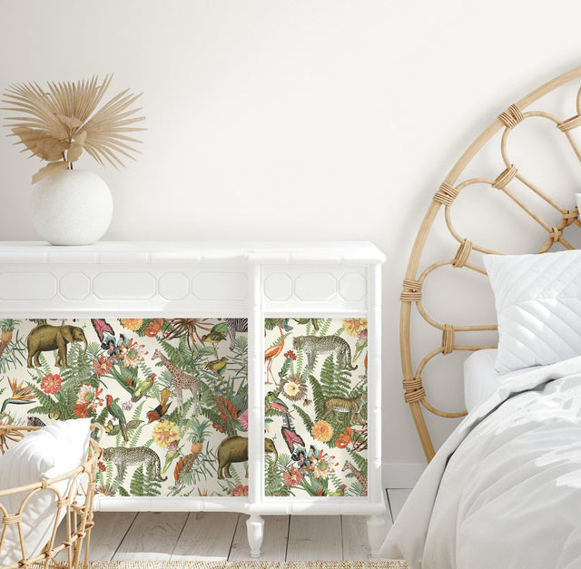 Tropical Zoo Green Peel & Stick Wallpaper with Tropical Botanical Animal Motif - York RMK12239WP