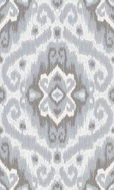 Bohemian Ikat Grey Peel & Stick Wallpaper with Botanical Leaves Pattern, Tropical Style - York RMK12250PLW