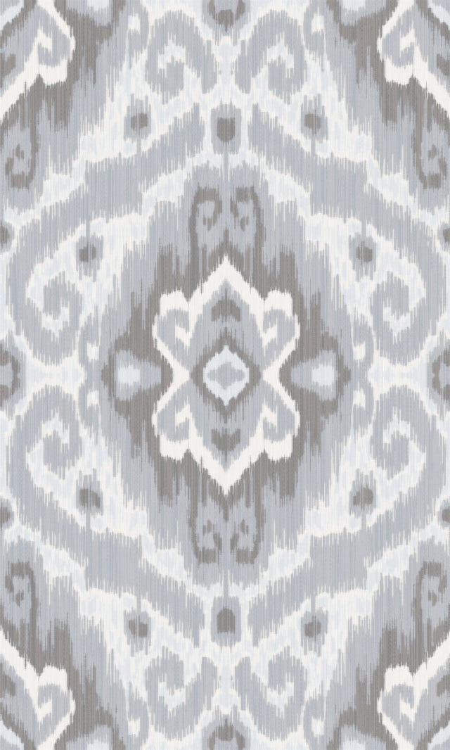 Bohemian Ikat Grey Peel & Stick Wallpaper with Botanical Leaves Pattern, Tropical Style - York RMK12250PLW