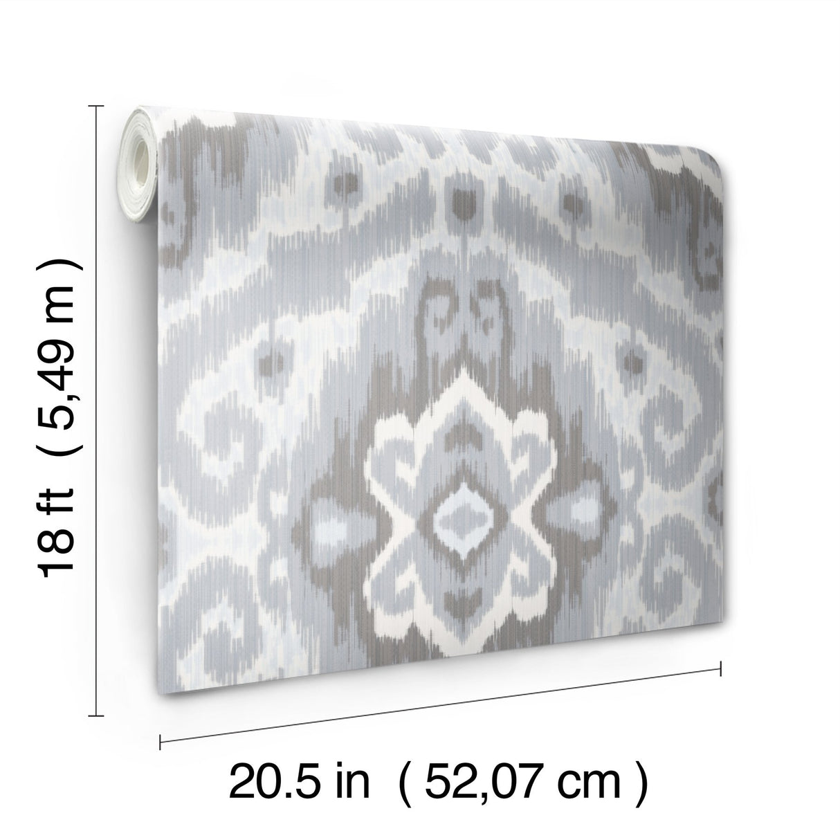 Bohemian Ikat Grey Peel & Stick Wallpaper with Botanical Leaves Pattern, Tropical Style - York RMK12250PLW